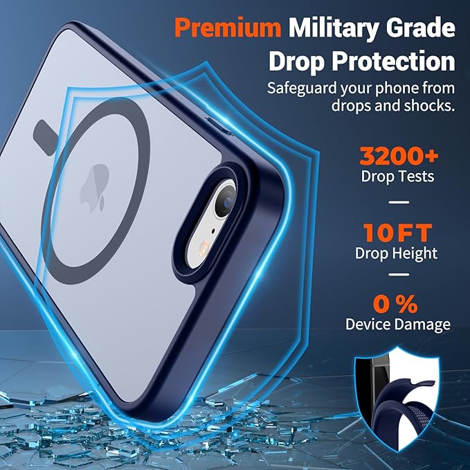SUPFINE Magnetic for iPhone SE Case 2022 (3rd)/2020 (2nd), iPhone 8 Case (Compatible with MagSafe) (Military Grade Drop Protection) Slim Translucent Matte Phone Case,Navy Blue