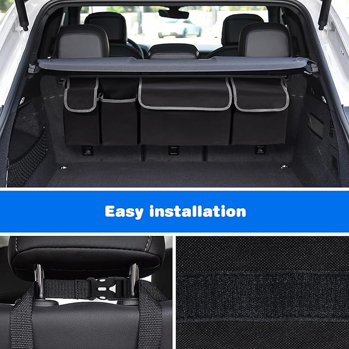 Trunk Organizer - Car Organizer, Car Trunk Organizer, Large Capacity Backseat Trunk Organizers, Collapsible Car Storage Bag with 4 Pockets, Backseat Hanging Organizer for SUV/MPV/Truck (40.16"*10.63")