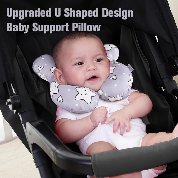 KAKIBLIN Baby Neck Pillow,Upgraded Baby Support Pillow, Head Pillow,Travel Pillow for Car Seat, Stroller, Pushchair,Travel (Star)