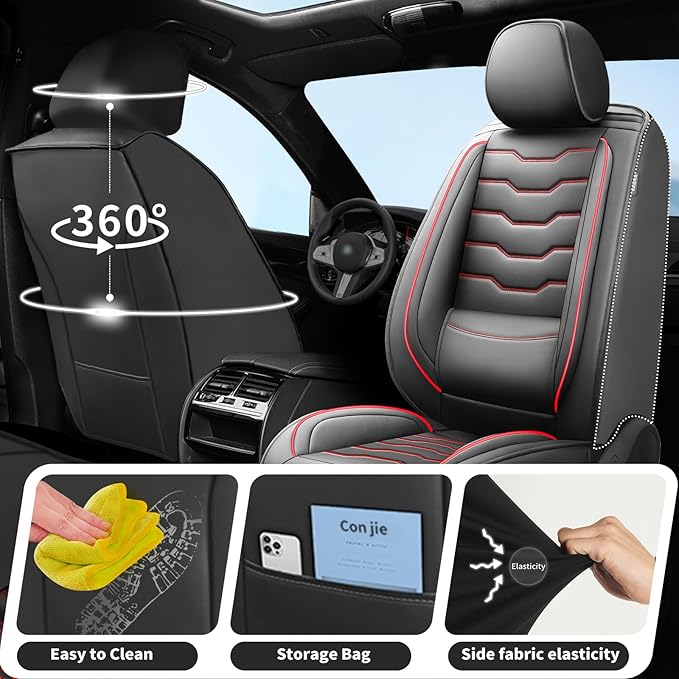 Fit CRV Car Seat Covers Premium Leather for Honda CRV cr-v 2011-2025 2026. Waterproof， Breathable, Scratch-Resistant & All-Weather Seat Cushion Protector (Front Seat,Red Line Black)