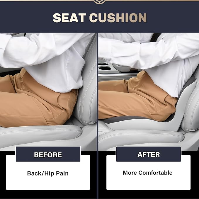 Coverado [Upgraded] Car Seat Cushion and Lumbar Support Pillow One Piece, Memory Foam Ergonomic Back Support Driving Seat Cushion for Back Pain, Non-Slip Washable Cushion for Car, Driver, Office