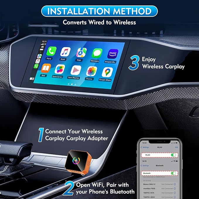 Wireless CarPlay Adapter, 2-in-1 Mini CarPlay & Android Auto Wireless Adapter, Plug & Play, Auto Connect, Car Accessories, Car Play Dongle Compatible with iPhone & Android