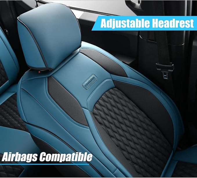 Coverado JK Seat Covers 4 Door for Jeep Wrangler, Waterproof Leather Car Seat Cover for Jeep Wrangler Vehicle Truck Accessories Custom Fit for 2013-2017 Jeep Wrangler Seat Covers Full Coverage(Blue)