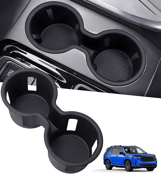 Car Center Console Cup Holder Inserts for Honda Pilot 2023-2026 & Passport/Ridgeline 2024-2026, TPE Interior Accessories Cup Holder Protector for 23-25 Pilot & 24-26 Passport/Ridgeline, Black