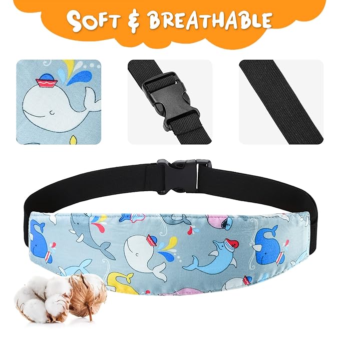 Baby Carseat Head Support,Car seat Straps Pillow Support Ban,Stroller Neck Relief Strap Headrest,Slumber Sling Sleep Positioner for Toddler Infants Child Children Kids(Blue Owl -1 Pack)