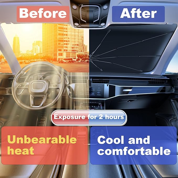Windshield Sun Shade Umbrella for Car Foldable Umbrella Front Window Sunshade UV Block Windshield Shades for Sedan, SUV, Hatchbacks 57 * 31" (Abstract)