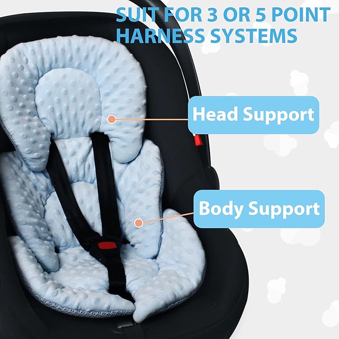 Infant Carseat Insert, 2-in-1 Reversible Baby Car Seat Cushion for Newborn Toddler Head & Body Support Car Seat Pad for Carseats, Strollers, Swings, Bouncers