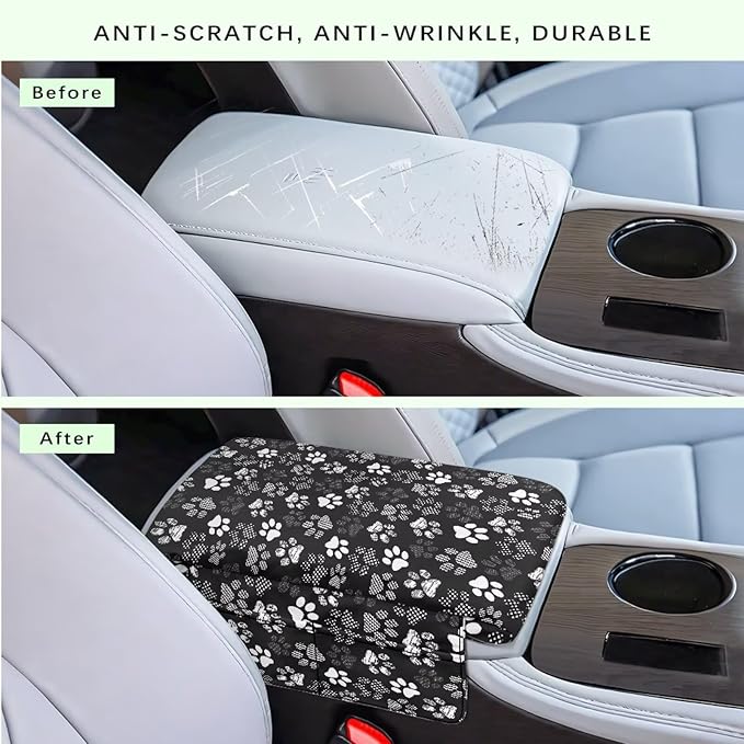 Dreaweet White Dog Paw Center Console Armrest Pad Cover Thick Car Armrest Cushion with Storage Bag Soft Comfortable Arm Rest for Car Center Console Universal Fit SUV Truck Sedan