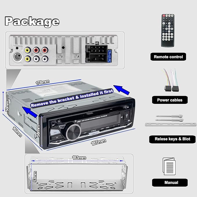 Single Din Car Stereo with CD/DVD Player | Bluetooth | FM/AM/RDS Radio | USB SD AUX Audio Receiver