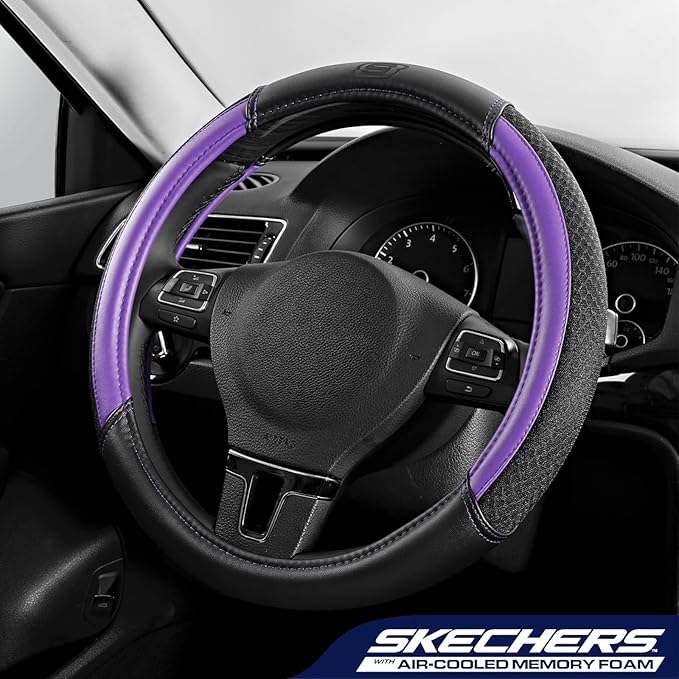 Skechers Air-Cooled Steering Wheel Cover,Leather Car Steering Wheel Cover Universal Fit 14" 1/2-15" Car Wheel Protector for Men Women Fit Suvs,Vans,Sedans,Car,Trucks,Purple