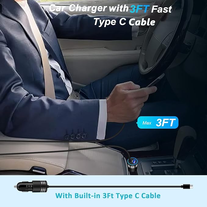 Android Car Charger Type C Samsung Car Charger Fast Charging for Samsung Galaxy S26/S25/S24/A57/A37/A17/A56/A36/A26/A16/A15/A14/A54/A53 5G/A13/S23/S22/S21/S20/Z Flip7,3.4A Car Adapter+3ft USB C Cable