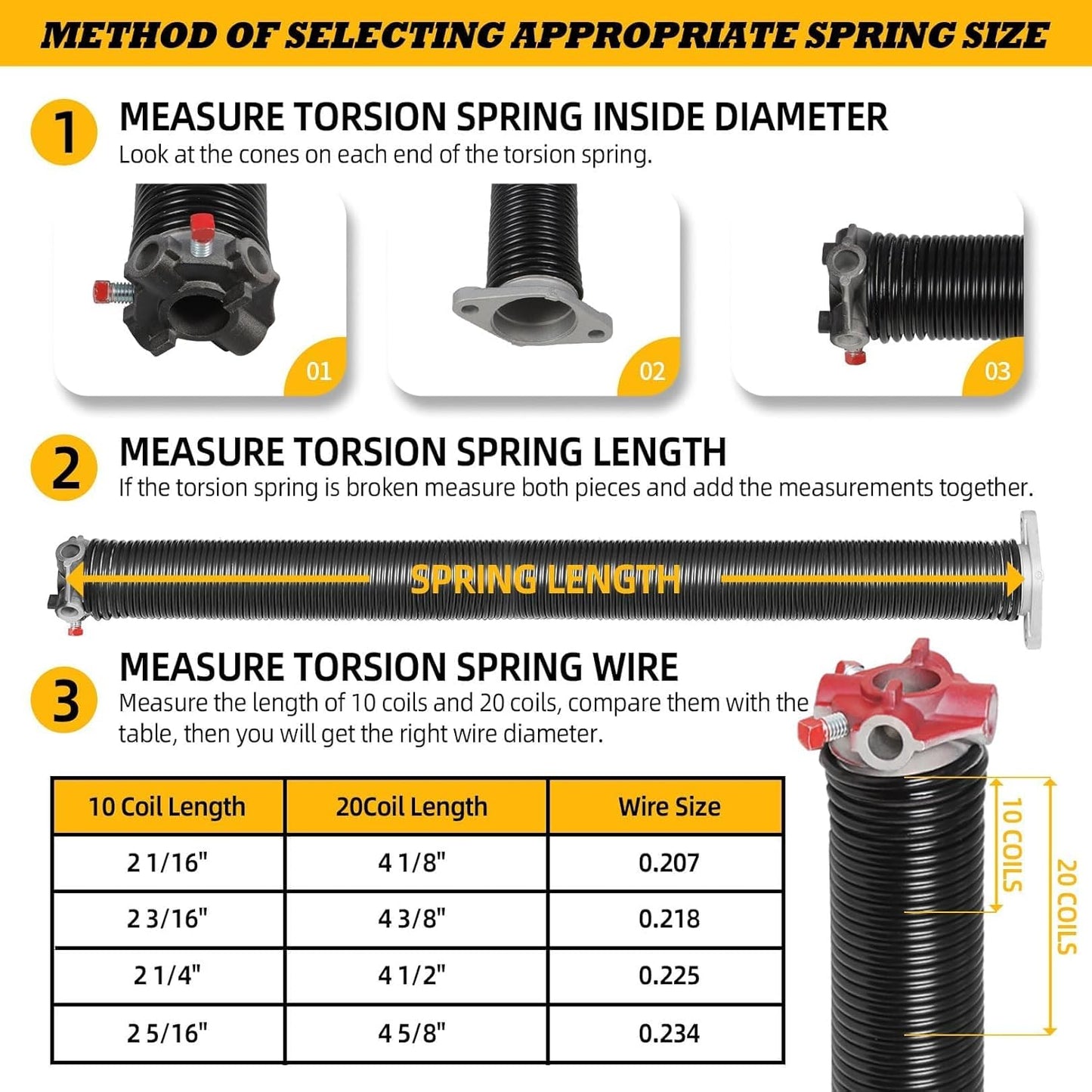 Pair of 2"Garage Door Torsion Springs Set with Non-Slip Winding Bars, Electrophoretic Coated (0.225X2"X23")