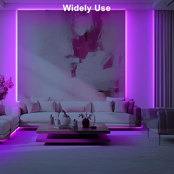Tatazone 16.4ft Purple COB Led Strip Lights with Remote, Dimmable Bright Dotless Adhesive Indoor Led COB Light Strip for Cabinet, Painting, Room, Bed