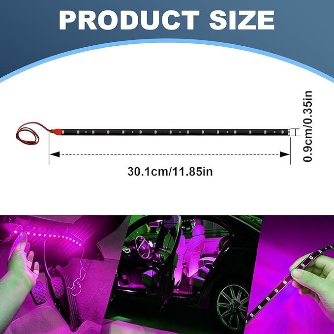 6 PCS 15 LED Strip Underbody Light, 1Ft 12V Waterproof Car Led Interior Exterior Strip Light with 6 Inch Wire, Waterproof Car Underglow Lights Motorcycles Golf Cart Boat Decoration (Pink)