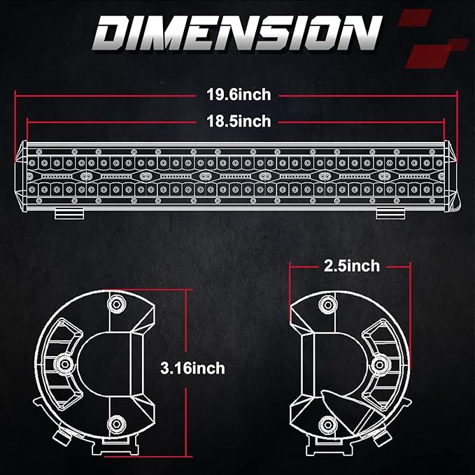 OFFROADTOWN 18inch LED Light Bar Off Road Driving Lights Fog Light Waterproof Work Light Bumper Lights for Truck Pickup UTV SUV Bronco Can-Am