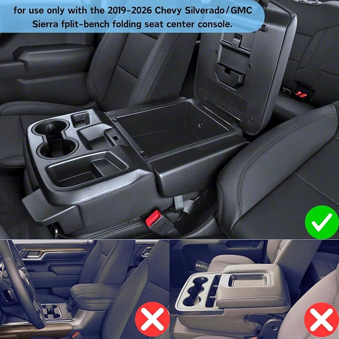 Large-Capacity Hanging Tray for 2019-2026 Chevy Silverado/GMC Sierra 1500, 2020-2026 Silverado/Sierra 2500HD 3500HD Accessories Center Console Organizer (Applicable only to Split Bench Seat)
