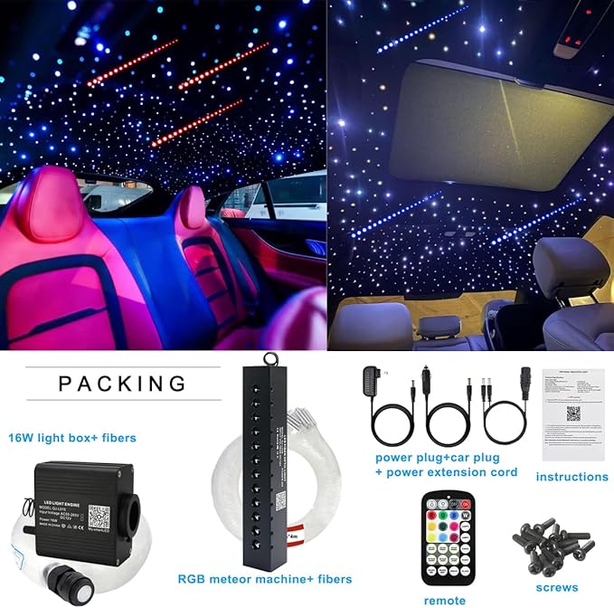 AZIMOM 16W Twinkle & Sound Activate 550pcs*0.03in*9.8ft Fiber Optic Starlight Headliner Kits+RGB Meteor Shooting Star,APP& Remote Control Light Engine End Glow Fiber Strands Home Car Ceiling Décor