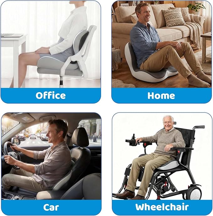 Memory Foma Car Seat Cushion Relief Back Pain, Ergonomic Comfort Tailbone Wheelchair Cushions, Driver Passenger Sciatica Reducing Hemorrhoid Pillow, Coccyx Support Office Chair Cushion 2 Pcs