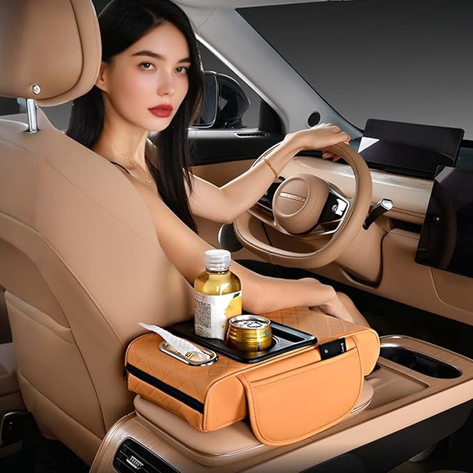 Multifunctional Car Armrest Cushion with Integrated Booster, 2026 Upgraded Universal Style Memory Cotton Car Armrest Box Pad, Car Center Console Armrest Pillow, with 2 Cup Holder (Gray)