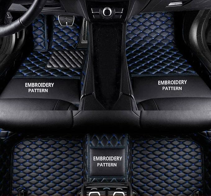 Custom Car Floor Mats for 96% Sedan SUV Sports Car Protection Full Coverage Pads Anti-Slip Leather Floor Lining All Weather Car Floor Mats (Black with Blue)