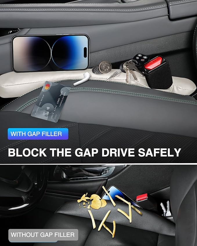 Leather Car Seat Gap Filler Universal for Car Truck SUV to Block The Gap Between Seat and Console Stop Things from Dropping 2 Packs Beige
