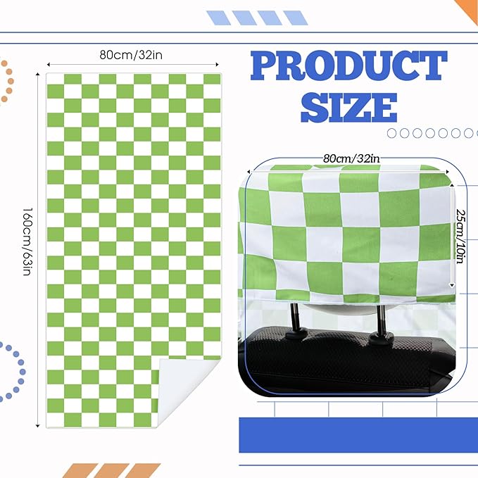 2 Pack Car Seat Towel Covers with Storage Bag 63 x 32 Inch Athletic Running Towel Seat Sweat Washable Non Slip Cover Gift for Car Outdoor Sport Activities (Green and White Plaid)