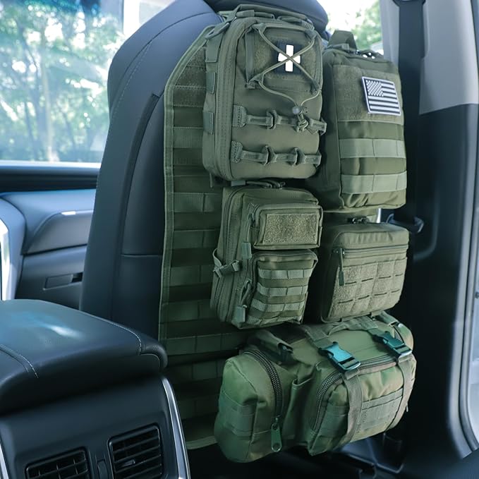 Universal Tactical Seat Back Organizer Vehicle Molle Panel Organizer Storage Bag with 5 Detachable Molle Pouch for All Vehicel Such as Jeep,Truck,SUV, Car, Ford,Chevy etc