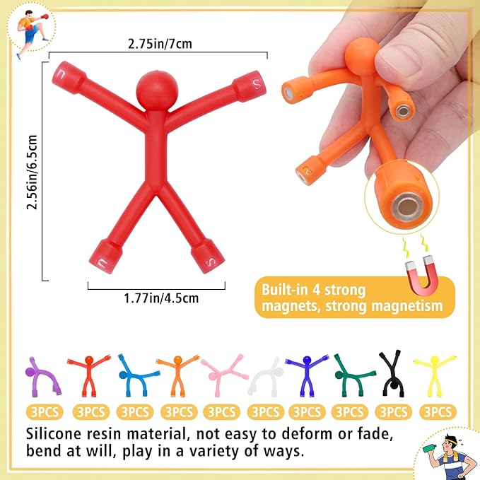 30Pcs Magnetic Travel Toys, Magnets Men for Kids, Cute Magnetic People Airplane Car Toddler Travel Essential, Fridge Magnets Sensory Fidget Toys for Adults Kids