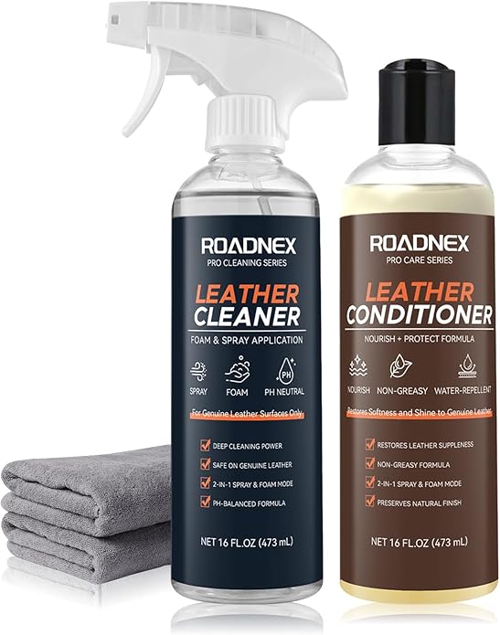 Leather Cleaner and Conditioner Kit | Leather Cleaner for Car Seats,Sofas,Furniture,Shoes,Boots,Bags | pH-Balanced,Restores,Protects | 2 x 16 oz Bottles