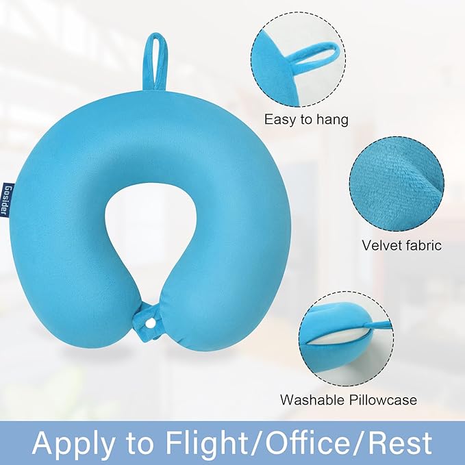 Neck Pillow for Travel Comfortable Travel Pillows U Shape Memory Foam Airplane Pillow Support Neck and Head Portable Neck Pillows Suitable for Airplane, Trains, Self-Driving Cars, Lake Blue Color