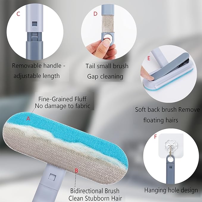 Pet Hair Remover, 4-in-1 Reusable Dog & Cat Hair Removal Tool – Extra Long Handle (23.4"), 1-Pack, Effective Lint Brush for Furniture, Couch, Carpet, Car Seats & Window Screens