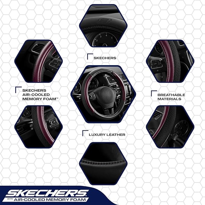 Skechers Air-Cooled Steering Wheel Cover,Leather Car Steering Wheel Cover Universal Fit 14" 1/2-15" Car Wheel Protector for Men Women Fit Suvs,Vans,Sedans,Car,Trucks,Brown