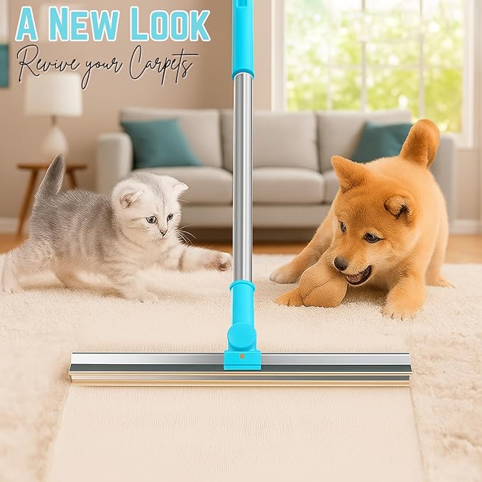 Carpet Rake for Pet Hair Removal Tool 5-in-1 Set Includes Retractable Carpet Rake, Grooming Brush, Hair Scraper, Hooks & Lint Removers for Carpets, Rugs, Furniture & Car Interiors