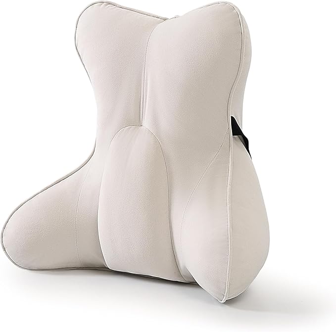 Lumbar Support Pillow(Pat. Pend) – Multi-Functional Ergonomic Back Cushion for Sofa Chair, Car Seat & Sofa, Reading Pillow with Firm Multi-Zone Support to Relieve Lower Back Pain, Misty White
