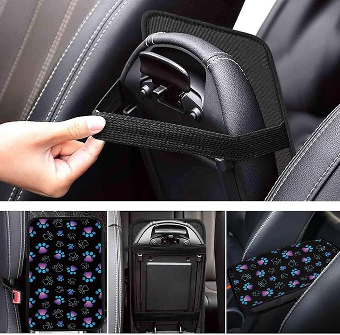 UNICEU Purple Dog Paws Auto Center Console Armrest Pads for Dog Owner,Anti Slip Easy to Install Automotive Armrest Cushion Scratch Proof Auto Seat Box Cover Protector