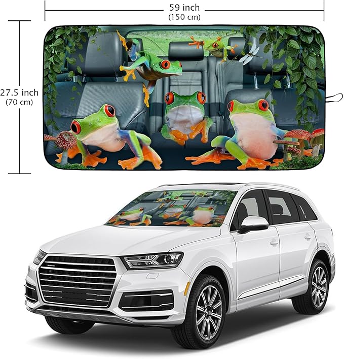 Frog Car Windshield Sun Shade Foldable Sunshade Front Window Cover Sun Visor Protector Accessories (59x27.5 inches)