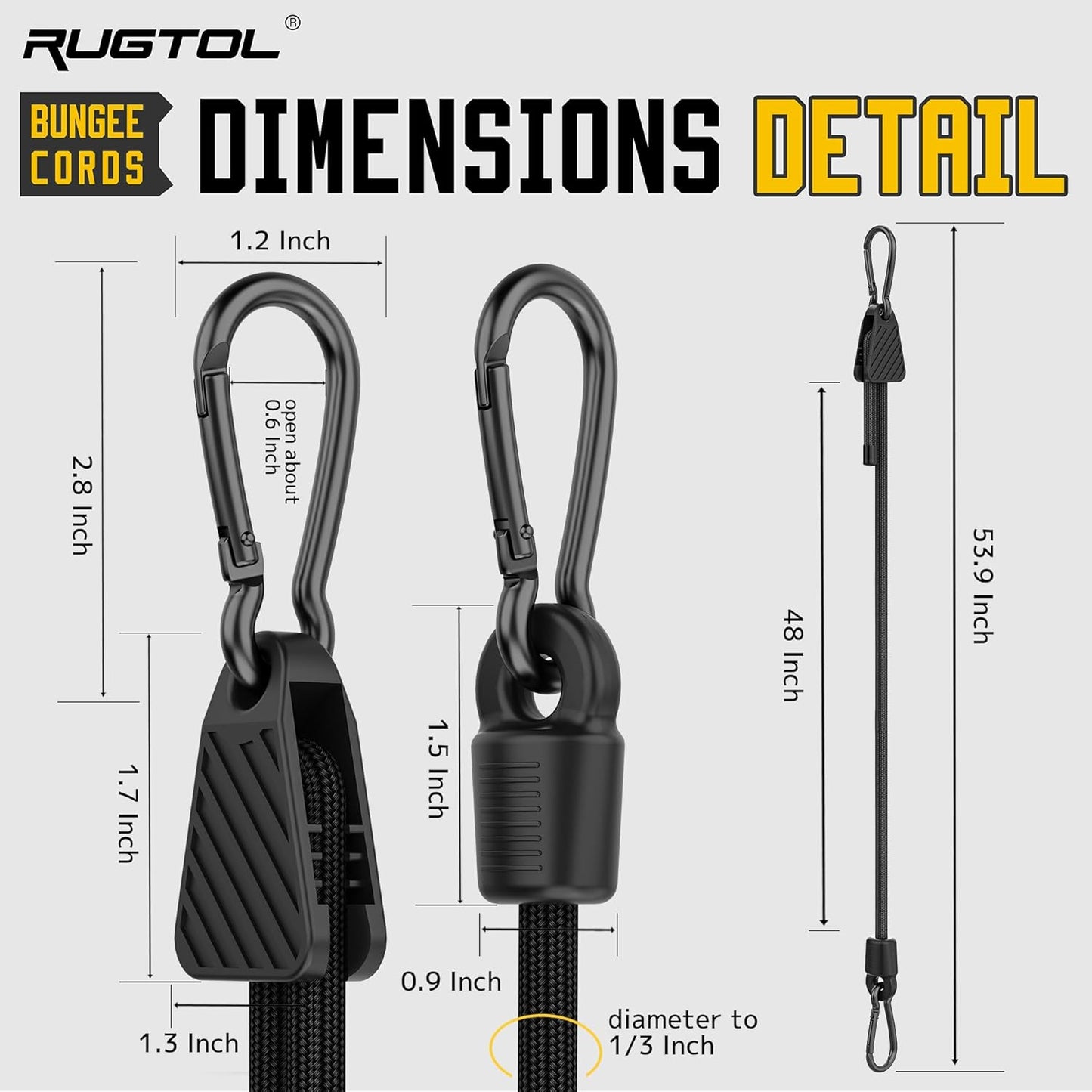 Adjustable Bungee Cords with Hooks, 6 Pack Heavy Duty Outdoor Carabiner Bungee Cord, Black Super Elastic Bungee Straps Easily Adjust from 7" to 48", Great for Cargo, Camping, Bike Racks, Tents