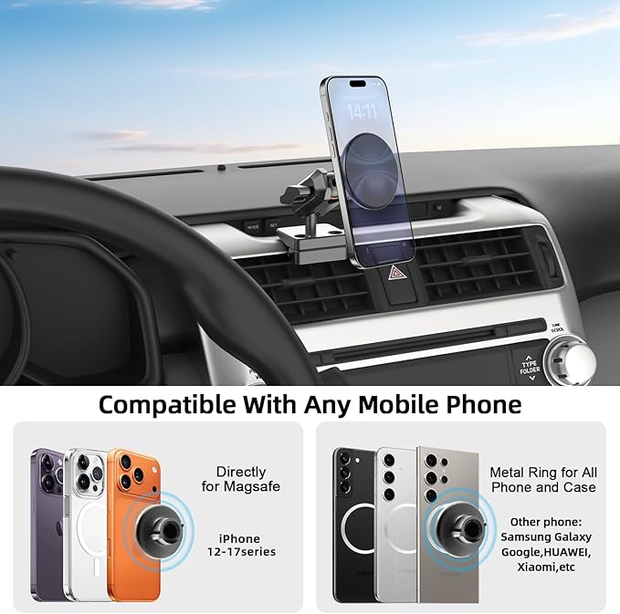 5th Gen Toyota 4Runner Phone Mount Holder, Dash Metal Magnetic Phone Holder for 4Runner 2024 2023 2022 2021 2020-2010, Toyota 4Runner Accessories for iPhone and MagSafe Cases