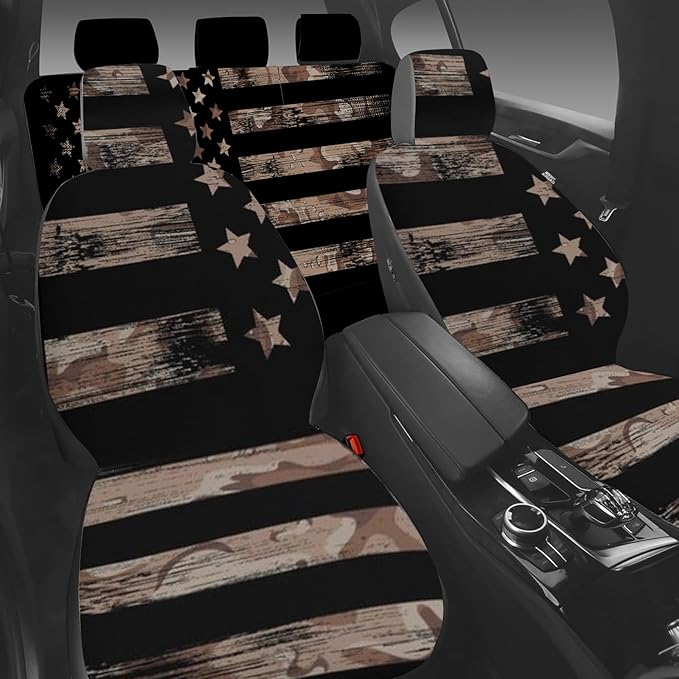 5 Pcs Premium Black Flag Car Seat Cover, Breathable & Washable Car Seat Covers Full Sets, Fashionable Printed Seat Covers for Cars Interior, Universal Fit for Most Cars, Sedan, Truck, SUV