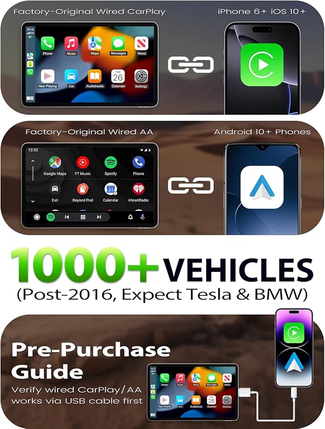 Wireless CarPlay Adapter for Apple iPhone -1 Click Switch for 2 Phones, Plug & Play, Converts Wired to Wireless Car Play Dongle, No Lag, Fast Stable for Cars 2016+ with Apple CarPlay & Android Auto