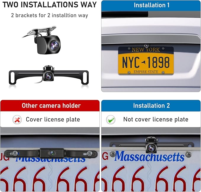 GLK Backup Camera Reverse Camera AHD 1080P Night Vision Rear View Camera, License Plate Backup Camera with 170 Degree Wide View Angle, IP69K Waterproof, for 12-24V Pickup Car Truck RV SUV