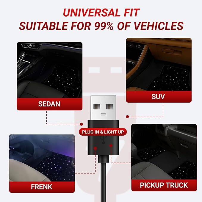LED Illuminated Car Floor Mats with Remote Control, App Controlled RGB Color Changing Interior Lighting, Universal Fit 4-Piece Set