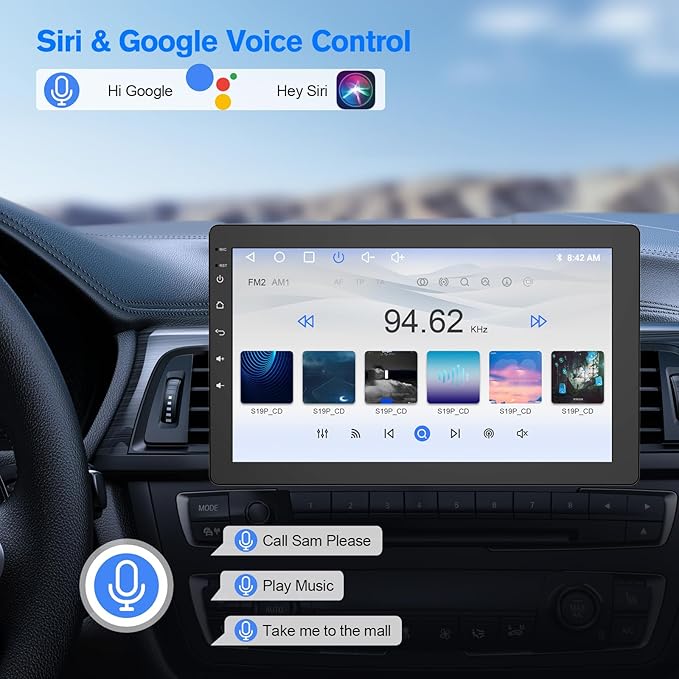 10.1" Rotatable Touch Screen Car Stereo Single Din - Android 13, Wireless CarPlay/Android Auto, 4-Core CPU, 2GB+32GB, GPS Navigation, Hi-Fi Sound, Bluetooth 4.2, AHD Backup Camera (Vertical Fit)