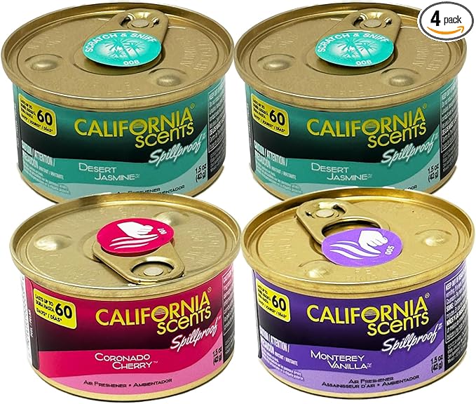 California Scents Spillproof Can Air Freshener in Desert Jasmine, Monterey Vanilla, and Coronado Cherry Scents: Best Car Air Freshener and Odor Eliminator, Combo Kit
