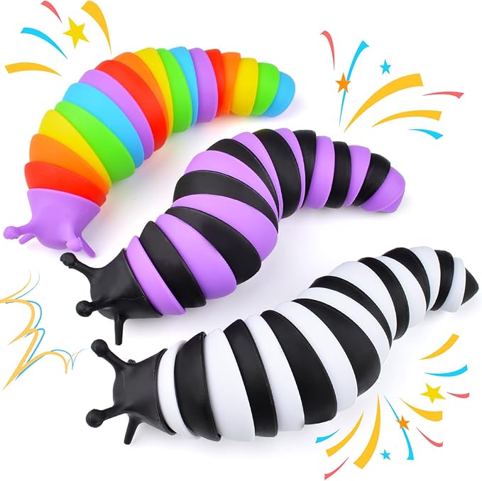 Cevioce Fidget Slug Toy 3Pcs Autism Sensory Toys for Autistic Children Airplane Car Travel Essential Toys Gifts for Kids Toddlers Girls Boys Slug Fidget Toys for Kid Adult Easter Basket Stuffers