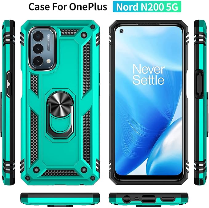 for OnePlus Nord N200 5G Case,with Screen Protector,[Military Grade] 16ft. Drop Tested Cover with Magnetic Kickstand Car Mount Protective Case for OnePlus Nord N200 5G, Mint