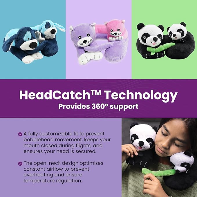 Cabeau Airplane Travel Pillow for Kids – Evolution Kids – Neck Support for Sleeping on Airplanes, Trains, and Cars – Cute, Cozy, and Cuddly Animal Pal for On-The-Go Journeys - (Pandas)