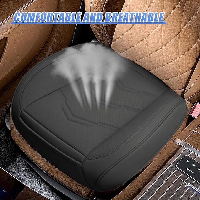 Luxury Faux Leather Car Seat Cover - Anti-Slip Waterproof Drive Seat Cushion Car Front Bottom Seat Cover with Storage Pocket - Universal Full Wrap Seats Protector for Cars SUV Trucks(Black)