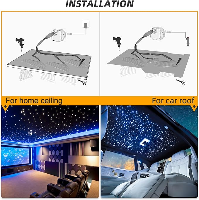 32W Twinkle Starlight Headliner Kit, 800pcs*0.03in*13.1ft LED Fiber Optic Lights Kit, Star Ceiling Light+10 Crystals+Adapter+Cigarette Lighter for Car Roof/Home with APP/Remote/Music Mode