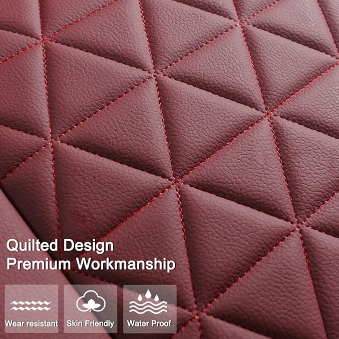 Black Panther Luxury PU Leather Rear Car Seat Cover Adjustable Length (49-55'') Back Seat Protector Fits 90% Vehicles (Sedan SUV Truck), for Seat Bottom Only,Triangle Quilting Design,Burgundy
